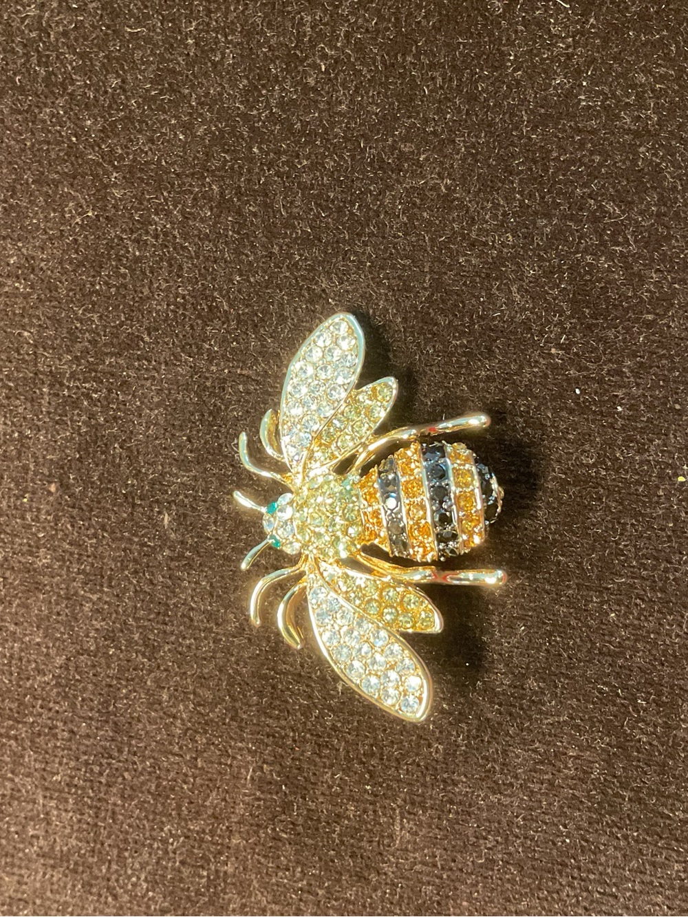 Gold-Tone Bee Crystal Brooch - Sparkling Yellow and Black Accent